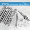 5/16"x 3" Concrete Anchor Bolts,10PCS 304 Stainless Steel Wedge Anchors
