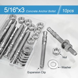 5/16"x 3" Concrete Anchor Bolts,10PCS 304 Stainless Steel Wedge Anchors Heavy-Duty Fastener for Cement and Concrete(5/16"x 3"（10PCS）)