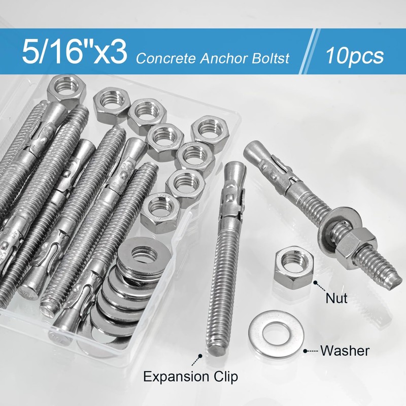 5/16"x 3" Concrete Anchor Bolts,10PCS 304 Stainless Steel Wedge Anchors