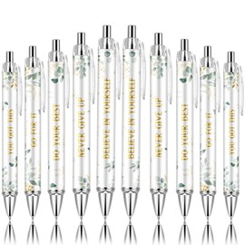 10PCS Inspirational Ballpoint Pen Green Eucalyptus Leaves Ballpoint Pen Employee Appreciation Gift Bulk Motivational Pens Black Ink Pens Set for School Teacher Office Employee Party Favors