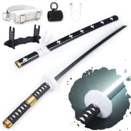 RENGENG Light Up Sword, 40 Inches Rechargeable Pre-Assembled Plastic Replica Anime Sword with Belt & Stand & Spinner
