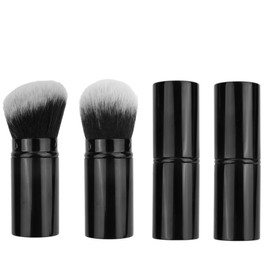 Goxfaca 2pcs Retractable Kabuki Makeup Brush, Travel Face Blush Brush Face Powder Brush Foundation Brush for Buffing Liquid Blush Cream Sunscreen Cosmetics (Oblique Head + Round Head)