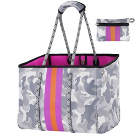 QOGiR Neoprene Multipurpose Beach Bag Tote with Inner Zipper Pocket (White Camo,X-Large) …