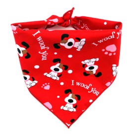 I Woof You Paws and Hearts Prints Traditional Tie On Triangle Cut Dog Bandana Doily Tablecloth Tabletopper Petwear Dogwear Pet Fashion (Red)