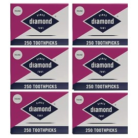 Diamond Round Toothpicks 250ct, 6 Pack Total 1500