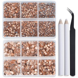 Bymitel Hotfix Crystal Rhinestones Round Gems for Crafts,Mixed 6 Sizes with Wax Pencil Kit, Lt. Peach 1.6-6.3mm SS4-SS30/8000pcs