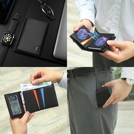 Timoxi Credit Card Holder with Coin Compartment and Magnetic Switch Mini Wallet with RFID Protection Slim Wallet with Aluminium Alloy Card Box, black, One size, Modern