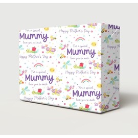 2 Sheets 2 Tags Mother's Day For A Special Mummy Love You So Much Wrapping Paper White With Cute Bees Butterflys And Flowers Gift Wrap (PA)