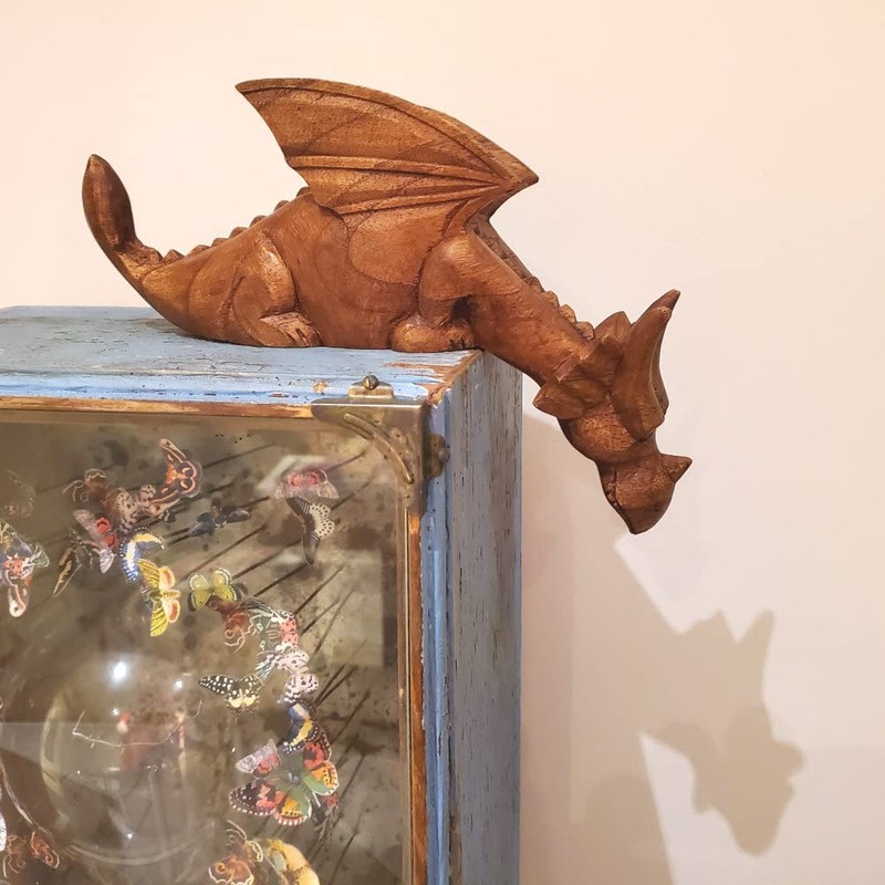 Wooden Hand Carved Dragon - Watching Dragon - Peering Over