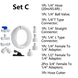 tooloflife RO Wasserfilter-Armatur, 6,35 mm Schnellanschluss, Wasserreiniger-Rohrverschraubungsset (Kugelventil + T/I/L Anschluss) + Schlauchschneider + 20 m Schlauch für Wasserspender Eismaschine –