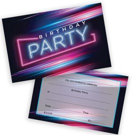 Birthday Party Invitations Men Women - Disco Neon Lights 20 Pack - Adults Birthday Invitations for Friends Family A6 Bday Party Invites Invitation Cards with Folding Envelopes