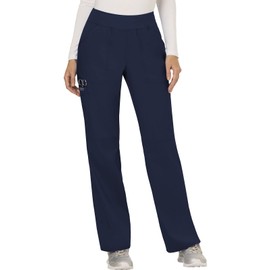 Cherokee Women's Mid Rise Straight Leg Pull-on Pant, Medium Petite, Navy