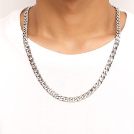 HSWYFCJY Men's Silver Armoured Chain Necklace Men's Cuban Stainless Steel Chain,Cuban Chain Necklace for Men, Width 9MM, 20 Inch