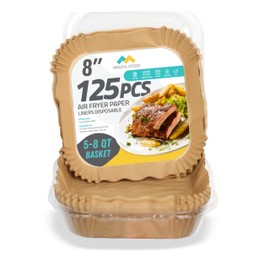 Mindful Design Air Fryer Paper Liners,125Pcs Parchment Paper, Air Fryer Disposable Paper Liner for Microwave, Non-Stick Air Fryer Liners Square Free of Bleach (8IN)