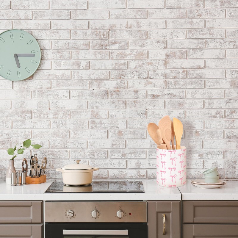 WILLBOND Pink Bow Kitchen Decor Acrylic Kitchen Utensil Holder Crock