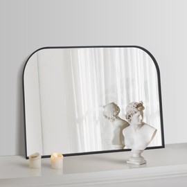 Minuover Modern Large Wall Mirror, Modern Minimalist Home Decor Arch Mantel Mirror, Brushed Black Metal Framed Arched Mirror for Bathroom, Living Room, Bedroom, Fireplace, 20" x 30", Black