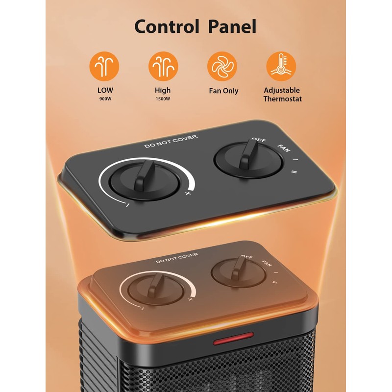 1500W Small Space Heater for Indoor Use, PTC Ceramic Space