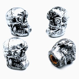 Bashineng Car Tire Valve Stem Caps 4pcs Skull Head Valve Cap Cover Universal Fit Car Truck Bike Bike (Silver)