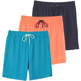 Real Essentials 3 Pack Mens Swim Trunks Men Swimsuits Bathing Suit Compression Liner Swimming Board Shorts Swimwear 9 Inch Inseam Traje UPF