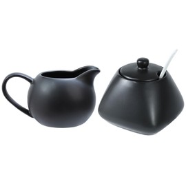 RockTrend Black Simple - Juego de servir café de cerámica, jarra para crema y azucarero