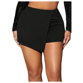 GORGLITTER Women's Wrap Bodycon Mini Skorts High Waisted Sexy Skinny Shorts Skirts Black Small