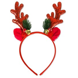 DIUEWOW Christmas Headbands Christmas Glitter Elk Antlers Hair Bands Red Sequin Reindeer Antler Headbands Holiday Party Accessory for Women and Girls