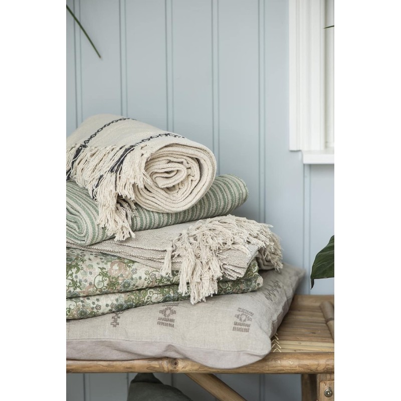 Ib Laursen 100% Cotton Blanket Throw Cream With Woven Black