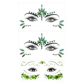 Set of 2 rhinestone face and glitter pink face, shiny field of view, temporary tattoo patch and make-up ornaments.
