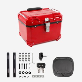 TECTEK Universal Motorcycle Top Case 45L, Motorcycle Tail Box ABS Resin Motorbike Rear Top Box with Leather Lining, Security Lock, Waterproof Trunk Storage Case for Helmet Luggage (Red)