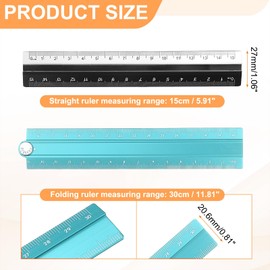 HARFINGTON Folding and Straight Ruler Kit 30/15cm Metric Aluminum Alloy Plastic Protractor Foldable Angle Ruler for Home Classroom Office, Light Blue