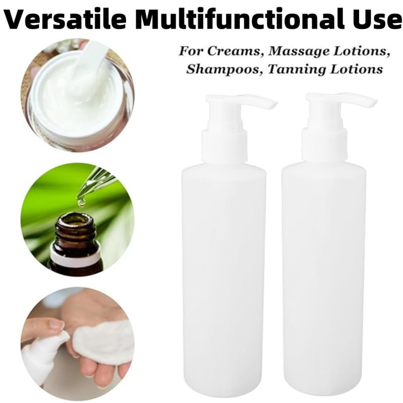 2 Pack Refillable 8oz Plastic Pump Dispenser Bottles, Pump Dispenser