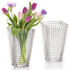 Yarlung 2 Pack Crystal Glass Vase, 9 Inch Large Flower Vases for Table Centerpieces, Heavy Duty Bouquet Vases for Home Decor, Living Room, Wedding