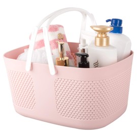 Shower Caddy Basket, Portable Large Capacity Thickened Plastic Organizer Storage Tote with Handles Drainage Toiletry Bag Bin for Bathroom, College Dorm Room Essentials, Kitchen, Camp, Gym, Pink