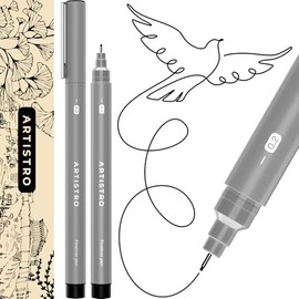 ARTISTRO Juego de 2 plumas Fineliner, plumas micro negras para dibujo, tinta archivística impermeable, punta ultra fina para ilustración, pluma técnic