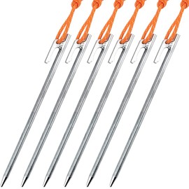 Soomloom Titanium Pegs with Fixing Rope for Tents and Tarps, 9.4 inches (24 cm), Set of 4, 6, 8 (Set of 6)