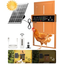 Asfrost Automatic Chicken Coop Door Solar Powered Automatic Chicken Door with Timer & Light Sensor, Anti-Pinch, Durable Aluminum Auto Chicken Door, Charge with 7W Solar Panel & USB - Orange
