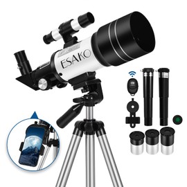 ESAKO Telescope for Kids & Beginners, 70mm Aperture Portable Telescopes with 3 Eyepieces, Height Adjustable Tripod & Phone Adapter & Remote Control Gift for Christmas