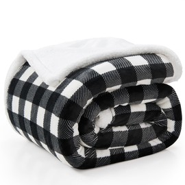 BEDELITE Sherpa Fleece Blanket - Black and White Buffalo Plaid Christmas Blanket, Super Soft Cozy Warm Thick Winter Throw Blankets for Couch and Bed, 50" x 60"