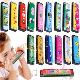 Pack of 16 Children's Harmonica, 16 Holes, Double Row Diatonic, Children's Birthday Harmonica, Lightweight Cartoon Harmonica, Colour Harmonica Toy for Children, Adults, Beginners (16 Styles)