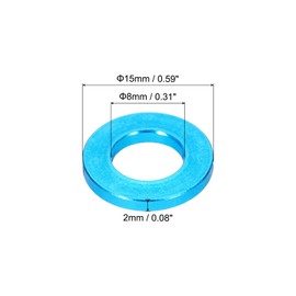 MECCANIXITY 50pcs M8 Flat Washer Aluminum Gasket Anodized Countersunk Washer,Hole Dia 8mm/0.31" Round Washers for Screw RC/FPV/PC/Drone/Mechanical Accessories Model Parts,(Light Blue)