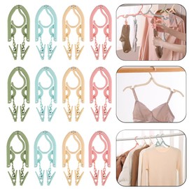 Travel Hangers, 12 PCS Folding Clothes Hangers with Clips, Portable Travel Coat Hangers, Plastic Travel Hangers Foldable for Home Travel Outdoor Camping 4 Color