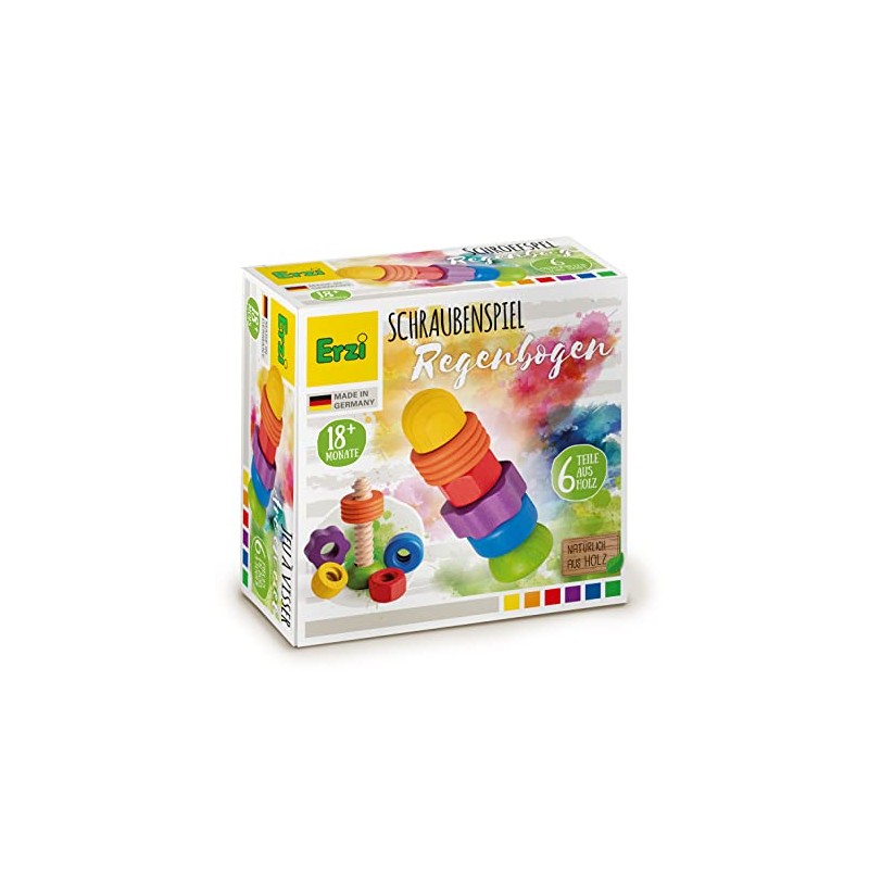 Erzi 42527 Wooden Screw Game Rainbow Learning Material Naming Shapes