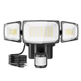 Olafus 80W Motion Sensor Outdoor Light Plug in, Motion Flood Light Dusk to Dawn, 8000LM LED Security Light IP65 Waterproof, Motion Activated 6500K PIR Sensor Lighting for Garage Yard Patio Eave, Black