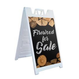 Firewood For Sale 24" x 36" Double Sided A-Frame Sidewalk Sign Includes 2 Plastic Inserts Foldable Portable White Signicade Sandwich Board Affordable Pricing Freshly Cut Outdoor Display Made in USA