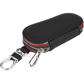 Llavero del coche, cubierta universal del bolso del almacenamiento del tenedor del caso de la llave de la cremallera del cuero auto de la PU del coche universal(negro)