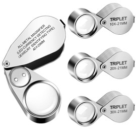 EEEKit 4PCS Lupe Vergrößerungsglas, 10X 20X 30X 40X Faltbares Vergrößerungsglas Mit Licht, Vollmetall-Taschenlupe Für Schmuck Mit UV-Licht Und Heller LED-Licht Für Naharbeit Uhrenreparatur