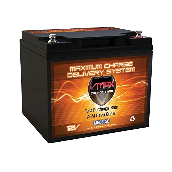 VMAX MR86-50 12V 50AH AGM Deep Cycle Battery (7.8" Lx6.6 Wx6.7 H) Compatible with 12 Volt 45 Pound 45lb Thrust 12V Trolling Motors