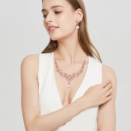 EVER FAITH Jewellery Set Austrian Crystal Bridal Bridesmaids Elegant Drop Flower Leaf Cluster Necklaces and Earring Set for Women Clear Silver Tone, Crystal, No Gemstone