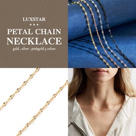 LUXSTAR Petal Chain Necklace, Narrow, 0.08 inch (2 mm), Women's, Hypoallergenic, Stainless Steel