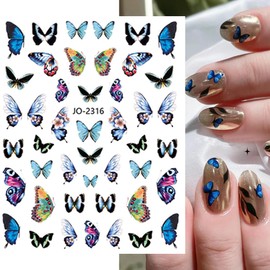 8 Sheets Butterfly Nail Art Stickers 3D Self Adhesive Butterfly Nail Colour Butterflies Spring Summer Design Nail Stickers for Women Girls DIY Nail Art Decoration